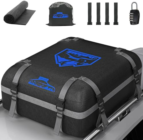 BOYUJK Car Roof Bag 15 Cubic/425 L, Waterproof 1000D Car Roof Bag no Rack Needed, Roof Box with Anti-Slip Mat and 8 Heavy-Duty Straps, Folding Soft Roof Bag for Cars with/Without Rack( Oxford 425L )
