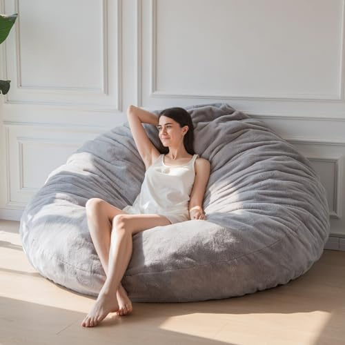 MAXYOYO Sittsäckssäng, grå, fyrkantig stolsoffa med fluffigt plyschöverdrag och fyllning, perfekt för vuxna, par och gäster, stort format 180 x 180 cm