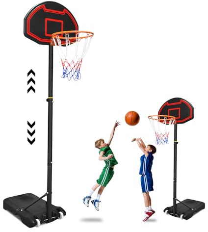 LZQ basketkorg utomhus barn med hjul, basketkorg inomhus justerbar höjd 156–208 cm, basketkorg stativ med vatten eller sand, basketstativ basketanläggning för barnrum