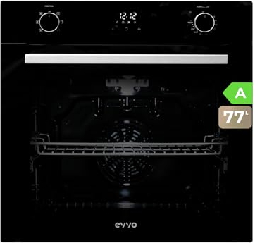EVVO Horno Eléctrico Empotrable, Eficiencia A - 2800W, 72 Litros, Función Grill, 7 Programas, Temporizador, Mando Selector, Puerta Triple Acristalamiento Modelo: H20 (Color Negro)