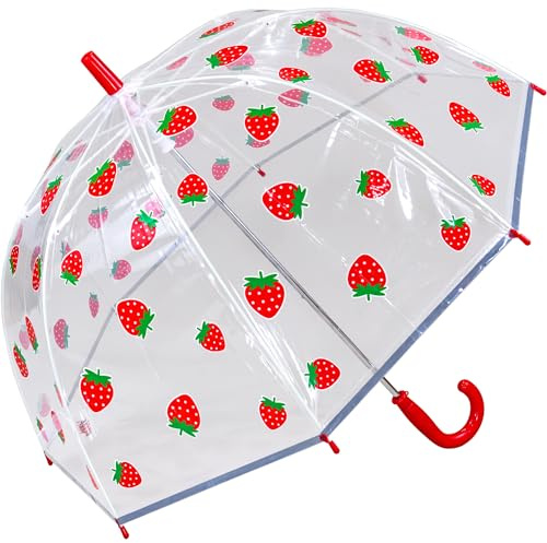 Parapluie dôme transparent imprimé fraise pour enfant, multicolore, taille unique