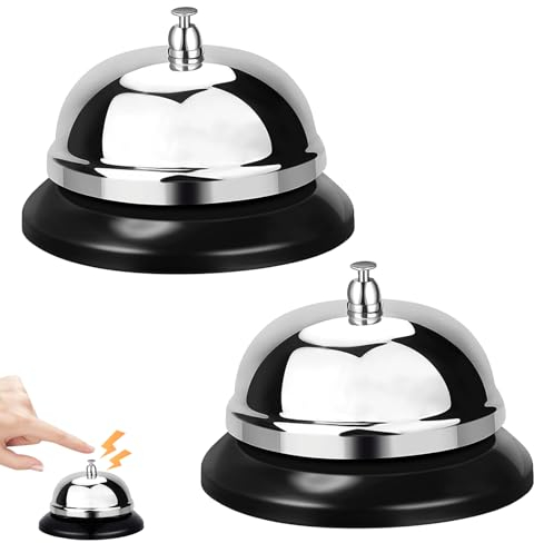 2 Stück Tischglocke, 8.5 X 7cm Edelstahl Rezeptionsklingel, Tischklingel mit Klarem Klang, Rezeptionsglocke, Metall Service Glocke für Hotel Rezeption, Restaurant, Küche, Bars, und Krankenhäuser