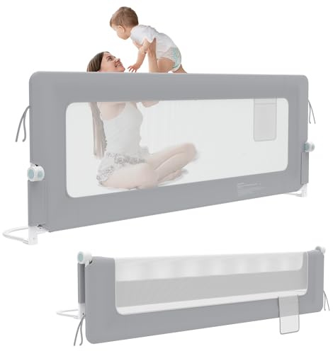 HENGMEI Protección contra caídas para la cama de 150 cm, rejilla protectora para la cama, rejilla para cama infantil, rejilla plegable 180 grados, bordes para cuna de bebé, malla aireada, altura