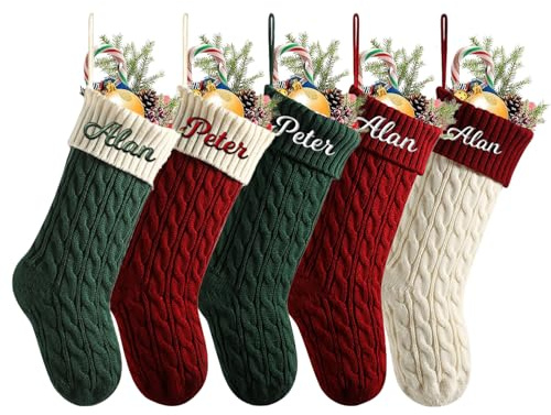 NIBESSER Calcetines Navidad Chimenea Personalizado con Nombre Botas de Navidad para Colgar Calcetines Navideños Papá Noel Christmas Stocking Idea Regalo para Decoración Navideña (Estilo U, 4 Piezas)