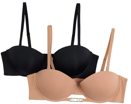 BCBG Generation Women's 2-Pack Convertible Demi Cup Bras Multiway, Café Au Lait 34B