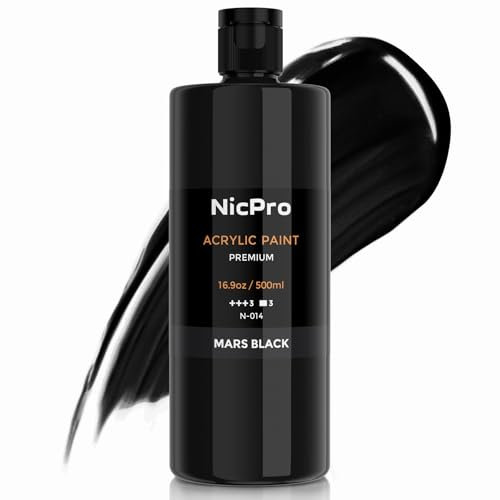 Nicpro 500ml Grande Pintura Acrilica Negra, Pigmentos Intensos, Pintura Manualidades No Tóxica para Múltiples Superficies: Lienzo, Madera, Cuero, Cerámica, Piedra-Suministros de Pintura Artística