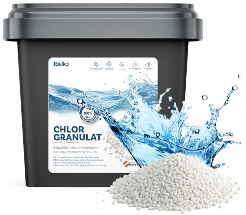 Belko® Chlorgranulat für Pool 5kg, schnelllöslich zur Schnellen Anhebung des Chlorgehaltes, Sichere und schnelle Desinfektion - für Pools, Aufstellpools, Whirlpools, Planschbecken