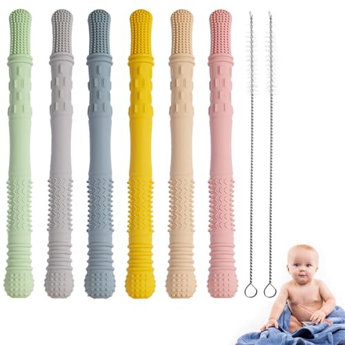 Galenecx 6 Pièces Jouet Dentition Bébé, Anneau Dentition Bebe en Silicone, Jouet à Mâcher Amusant pour les Enfants, Aide à Prévenir Douleur de Dents et de Gencives de Bébé