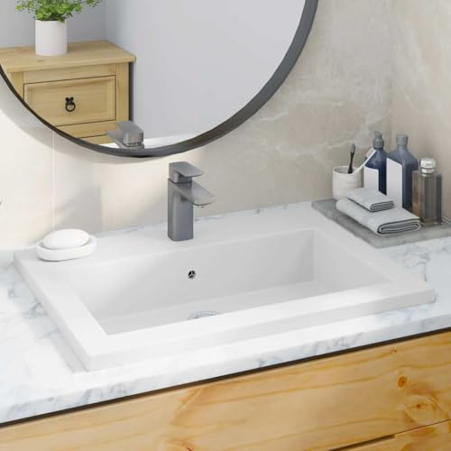 Vasque with Granit, design moderne, lavabo à poser, lavabo salle de bain, meuble vasque salle de bain, blanc, 600 x 450 x 120 mm