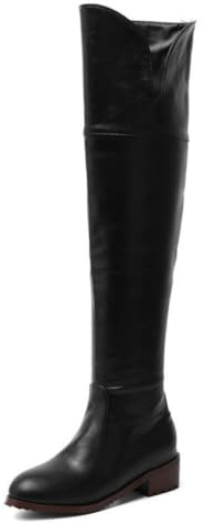 Scarpe Casual Donne con Cerniera Eleganti, Stivali Piatti sopra Il Ginocchio, Stivali Lunghi d'inverno,Nero,48 EU