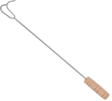 VICASKY Gancio da Carne per Barbecue in Acciaio Inossidabile con Doppio Uncino e Manico in Legno, Attrezzo Multifunzionale per Picnic e Grigliate All'aperto