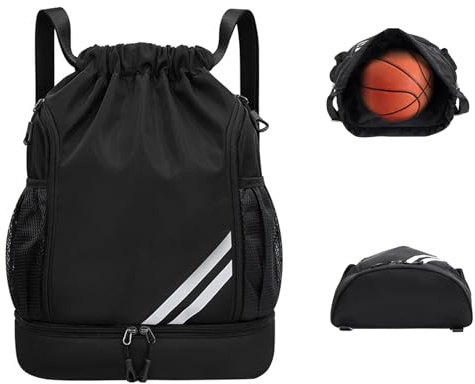 Vexnaro Bolsa de Gimnasio, Bolsa de Deporte con Cordón, Deporte Impermeable Bolsa, Mochila de Natación, Mochila de Baloncesto para Gym,Deportes, Fútbol, Viajes (Negro)