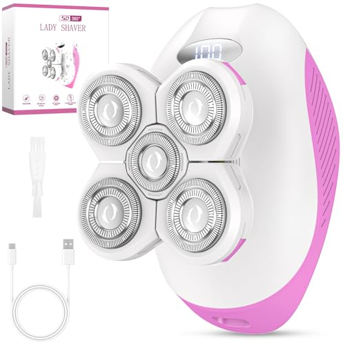 Electric Razors for Women Legs, Rechargeable Lady Shavers Anti-Slip Rotary Shaver for Women, Wet & Dry Womens Bikini Trimmer, Hair Remover for Whole Body (Pink)