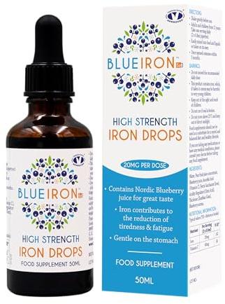 Blueiron High Strength Drops 50ml - Iron Supplement with Nordic Blueberries | Vitamin C - Suitable for Vegans - Easily Absorbed and Gentle on the Stomach