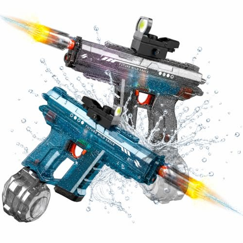 FlashyU Electric Water Gun, Automatic Water Pistol Squirt Guns for Adults | Powerful Long Range Watergun, Led Lights, Summer Outdoor Pool Beach Party Toys for Kids Boys Girls, Uzi Black Green