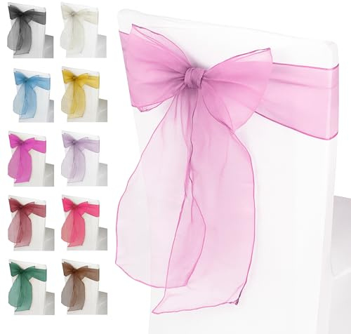 Trimming Shop Lamette Shoporganza Fusciacche Sedia Cover Colori Assortiti Fuller Fiocco Nastro per Matrimonio, Banchetto, Compleanno, Evento Decorazione, 17cm x 280cm - Rosa Bubblegum, Pack of 50