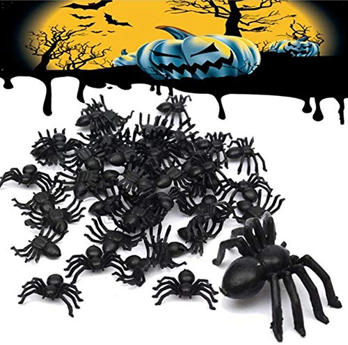 Zerodis 50pcs Plastic Realistic Bugs Fake Spider Insect Figures Halloween Funny Joke Prank Party Favour Decoration Props Spiders Decoration Set for Indoor Outdoor Window Roof Tree Yard