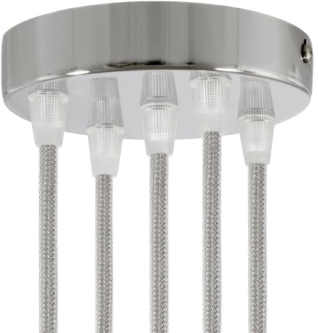 creative cables Kit rosone per lampadario da soffitto (serracavo conico, metallo color cromo, Ø 120 mm, 5 fori) – Fissaggio a staffa per lampadari e sospensioni multiple