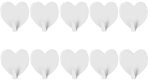 VOANZO Ganci da Parete, 10 Pezzi Ganci autoadesivi a Forma di Cuore, Gancio Resistente Ganci Senza Cuciture a Forma di Cuore Carino per Appendere Borse Forniture da Cucina (Bianco)