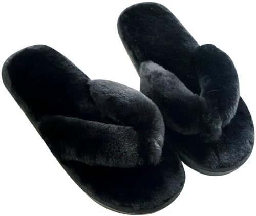 JoWebb Women's Cosy Slippers, Ladies' Fluffy Faux Fur House Flip Flops, Warm Comfy Open Toe Slippers Indoor Shoes