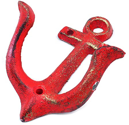 CENPEK Ganchos de hierro fundido rústico vintage, ganchos de pared con forma de ancla de mar, soportes decorativos de metal antiguo montados en la pared