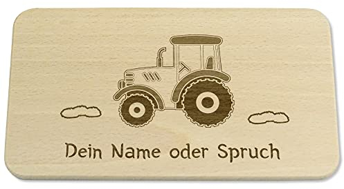 Kreativknoten Frühstücksbrettchen für Kinder personalisiert, Geschenkidee als Geburtstagsgeschenk oder Babygeschenk, Taufgeschenk. Ein nachhaltiges Geschenk aus Massivholz - Traktor
