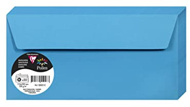 Clairefontaine 120021C - Packung mit 50 Umschlägen Pollen, selbstklebend, Marmorpapier, DL 11x22cm, 120g, Türkis 1 Pack