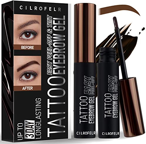 Cilrofelr Tattoo Peel Off Eyebrow Gel, Easy Tattoo Brow Peel Off Gel, Last Up to 3 Days, Waterproof, Transfer-proof, For Fuller & Defined Looking Brows, Brown (2 Pack)