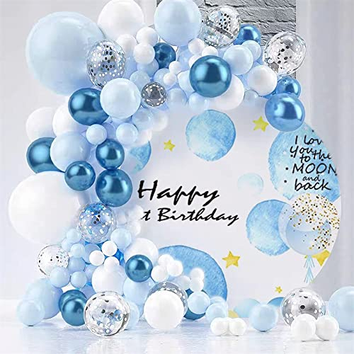 Luftballon Girlande Blau Pastell, 107 Stück Ballon Girlande Blau Weiß, Luftballons Geburtstag Party Deko mit Metallic Konfetti Ballons für Baby Shower, Babyparty, Hochzeit, Brautparty