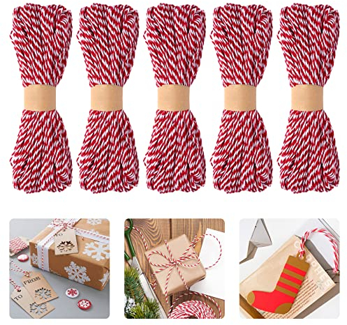 Flintronic 250M Rot und Weiß Baumwolle Schnur, 100% Baumwolle Bäcker Bindfäden, Bastelschnur, Ideal zum Backen, DIY Handwerk, Weihnachten Dekoration, Geschenke Verpacken