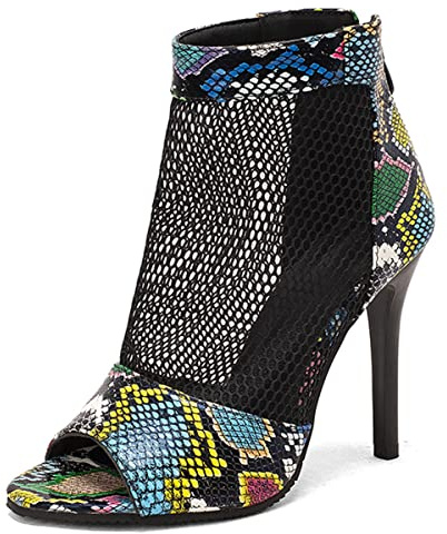 Makmeoyw Fashion Peep Toe Mesh Air Summer Booties Women Gladiator Sandal Open Toe Ankle Boots Lace Stiletto High Heels Colorful Sandal Size 42