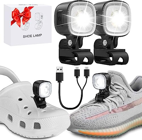 Gorger Croc Lights, 2Pcs Rechargeable Headlights for Croc Shoes IPX6 Waterproof, Led Shoes Lights Charms with 4 Light Modes, Adjustable Light Croc Torch for Kids Adults Camping, Dog Walking
