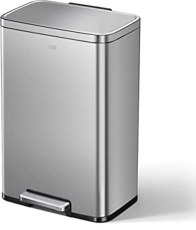 EKO Pattumiera Cucina 50L con Pedale | Grande Capacit√† | Acciaio Inox Antimpronta | Chiusura Morbida e Silenziosa Bagno