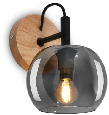 BRILONER - Lampada da lettura, lampada da parete interna, vetro fumé, E14, lampada, lampada da parete interna, lampada da soggiorno, nero