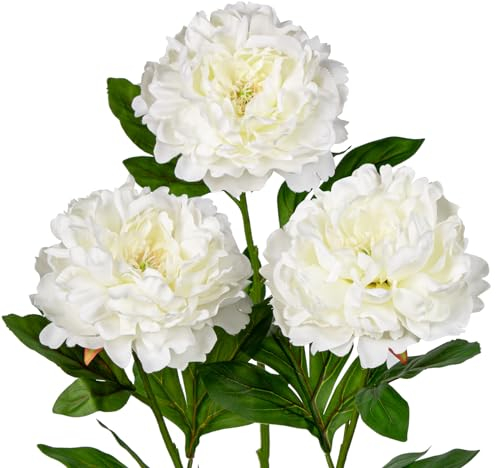 77cm künstliche Pfingstrose Blumen, 3 Stück Fake Pfingstrose Blumen Weiß, Faux Pfingstrose Dekoration für Haus, Büro, Hochzeit, Party Dekoration, Blumenarrangement, Tischaufsteller
