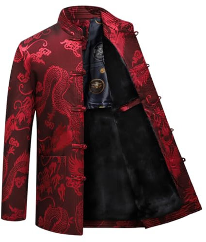 GVILTY Winter Warmer Baumwoll -Tang Anzug Chinesische Traditionelle Kleidung, Männer Kung Fu Kleidung Tops Kampfkunst Uniformjacke Schichten Langarm Baumwolle Tai Chi Kleid red-L