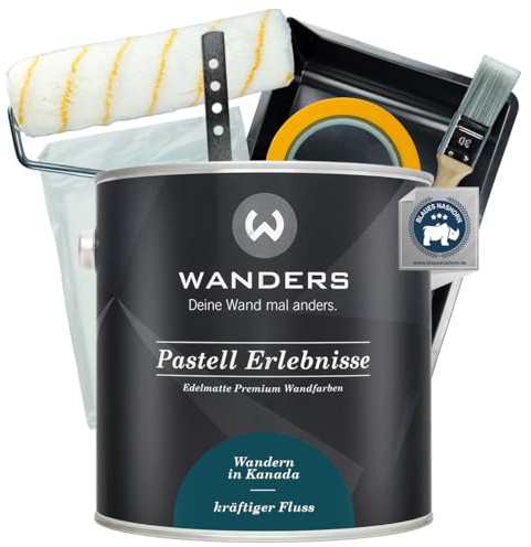 Wanders Pastell Erlebnisse Wandfarbe 2,5L (kräftiger Fluss, Petrol) inkl. Streichset Basic – Premium Kreidefarbe, Leichte Anwendung, Hochdeckend, Ultramatt, Perfekt für Heim-DIY