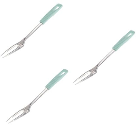 TOPBATHY 3piezas Tenedor Inoxidable Para Utensilio De Cocina Para Buffet y Catering Mango Cepillado Para Pinchar Patatas y Carnes