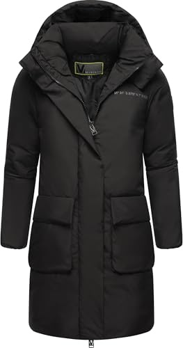 MARIKOO Cappotto da donna, Giacca invernale lunga e calda con cappuccio Nanami 16 S-3XL, Nero , M