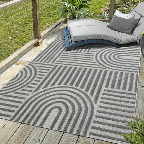 SANAT Berlin Outdoor Teppich Wetterfest - Teppich für den Innen- und Außenbereich - Balkon Teppich Wasserabweisend - Teppiche für Terrasse, Garten, Küche, Bad oder Wohnzimmer - Grau, 120 x 170 cm