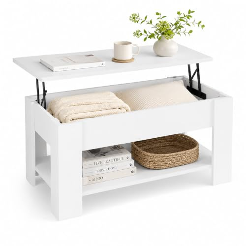 Relaxdays fällbart soffbord HBT: 42 x 98 x 50 cm, vardagsrumsbord med förvaringsutrymme, extra förvaringsyta, modern, vit