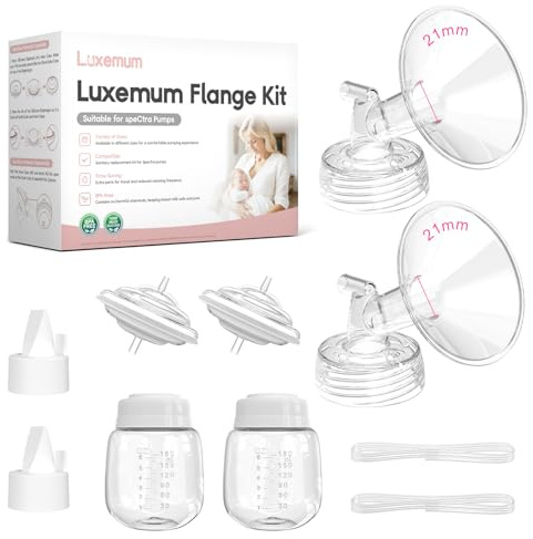 Breast Pump Parts for Spectra Compatible w/ S1/S2/9 Plus, Not Original Accessories, 21mm Full Set Replacements Include Flange/Duckbill Valve/Tubing/Backflow
