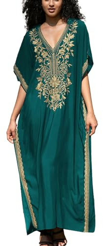 YouKD Vestido de playa bohemio con bordado floral, caftán de verano para mujer, bikini Coverups, batas largas, One Size