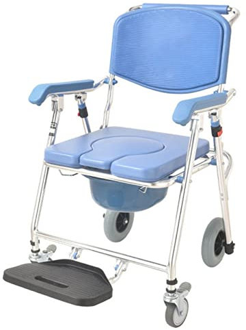 Fauteuil roulant de toilette - Chaise de douche en aluminium avec seau amovible - Pour personnes âgées, personnes handicapées, confort de grossesse - Commode de chevet avec roulettes - Fauteuil