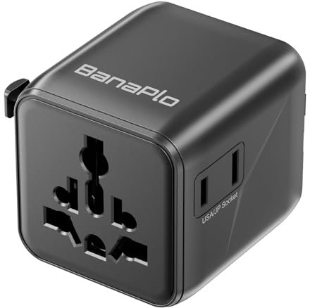 Universal Travel Adapter UK to World,1 Universal AC Socket and 1 US Socket, Universal Adapter Plug with Dual 10A Fuses, Travel Adapter Worldwide (Type A/C/G/I), for Trips in USA/Europe/AU/UK