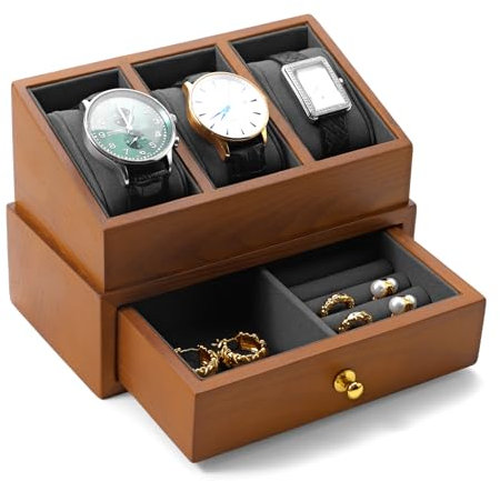 Oirlv Scatola Per Orologi In Legno Massiccio Con 3 Fessure-2 Strati- Portagioie Da Uomo, Scatola Per Orologi,Gli Amanti Degli Orologi (Grigio)