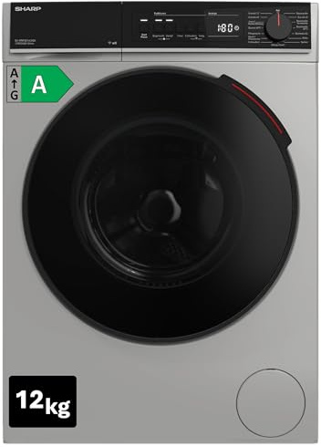 Sharp ES-WNFB214CADA-DE Waschmaschine, 12 kg, Energieklasse A, 1400 U/min, Inverter Motor, AquaStop, WiFi App-Steuerung, Dampf-Funktion, Schnellwaschgang, Silber
