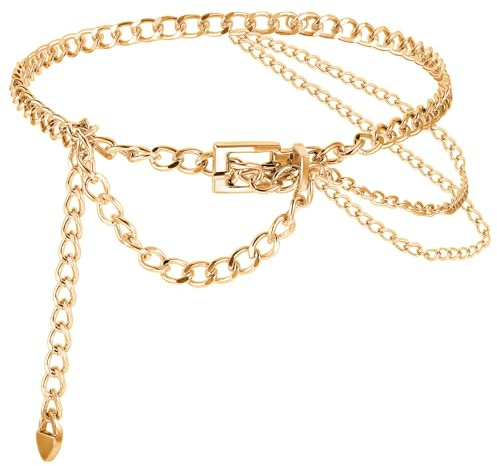 Mabor Cinturón de cadena ajustable, cinturón de cintura para mujer, dorado, cinturón de cintura para mujer, cinturón de cintura dorado, cadena de metal para vaqueros y vestidos
