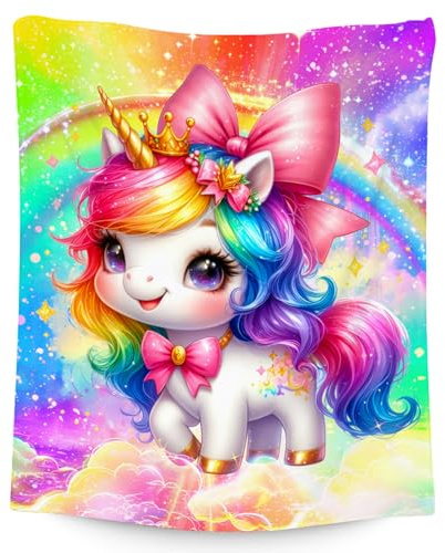 PoshWrap Girls Blanket, Unicorn Blanket for Girls, Unicorn Gifts for Kids, Toddler Throw with Rainbow, Cute Flannel Throw for Daughter, 40x50