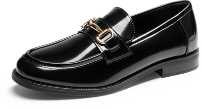 DREAM PAIRS Women's Loafers Comfort Work Office Shoes,Black-Patent,7.5